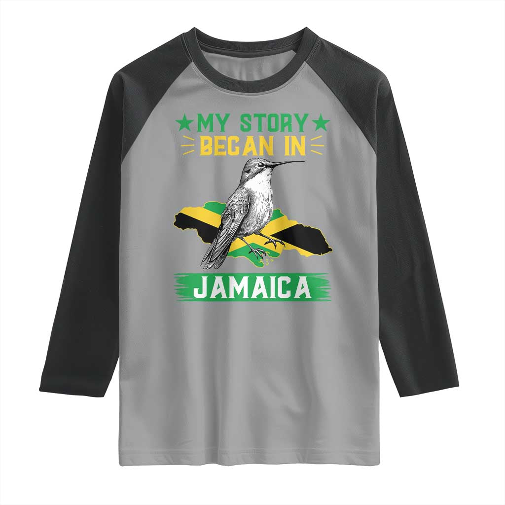 My Story Began In Jamaica Raglan Shirt Hummingbird Jamaican Flag - Wonder Print Shop