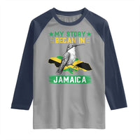 My Story Began In Jamaica Raglan Shirt Hummingbird Jamaican Flag - Wonder Print Shop