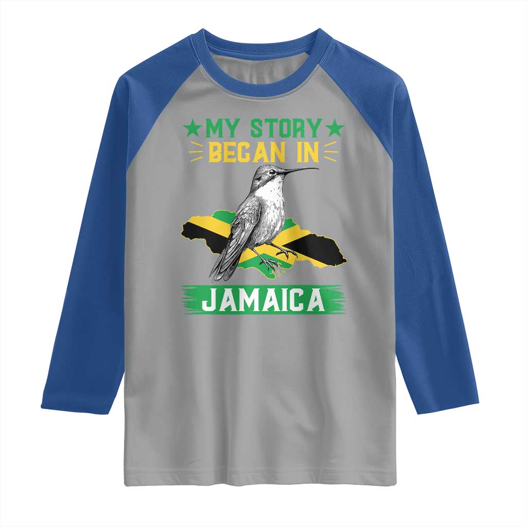 My Story Began In Jamaica Raglan Shirt Hummingbird Jamaican Flag - Wonder Print Shop