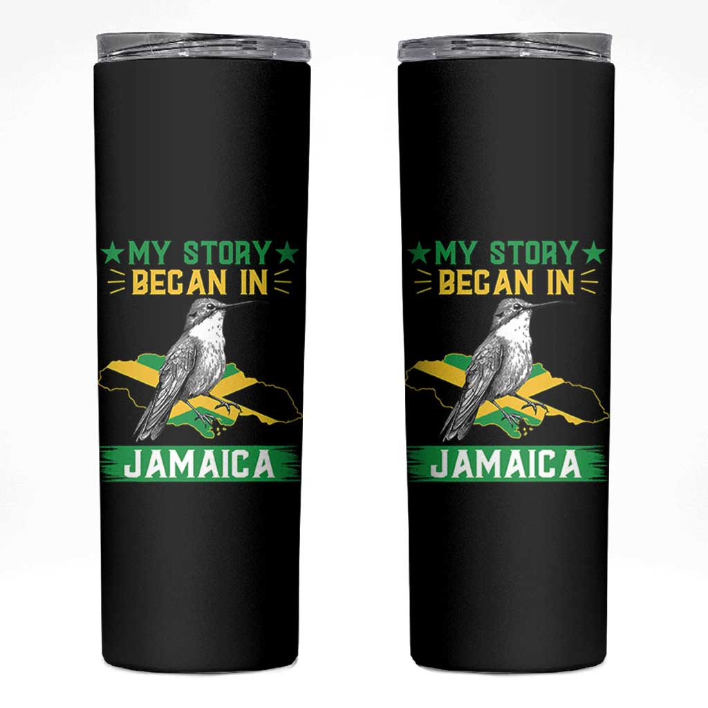 My Story Began In Jamaica Skinny Tumbler Hummingbird Jamaican Flag - Wonder Print Shop