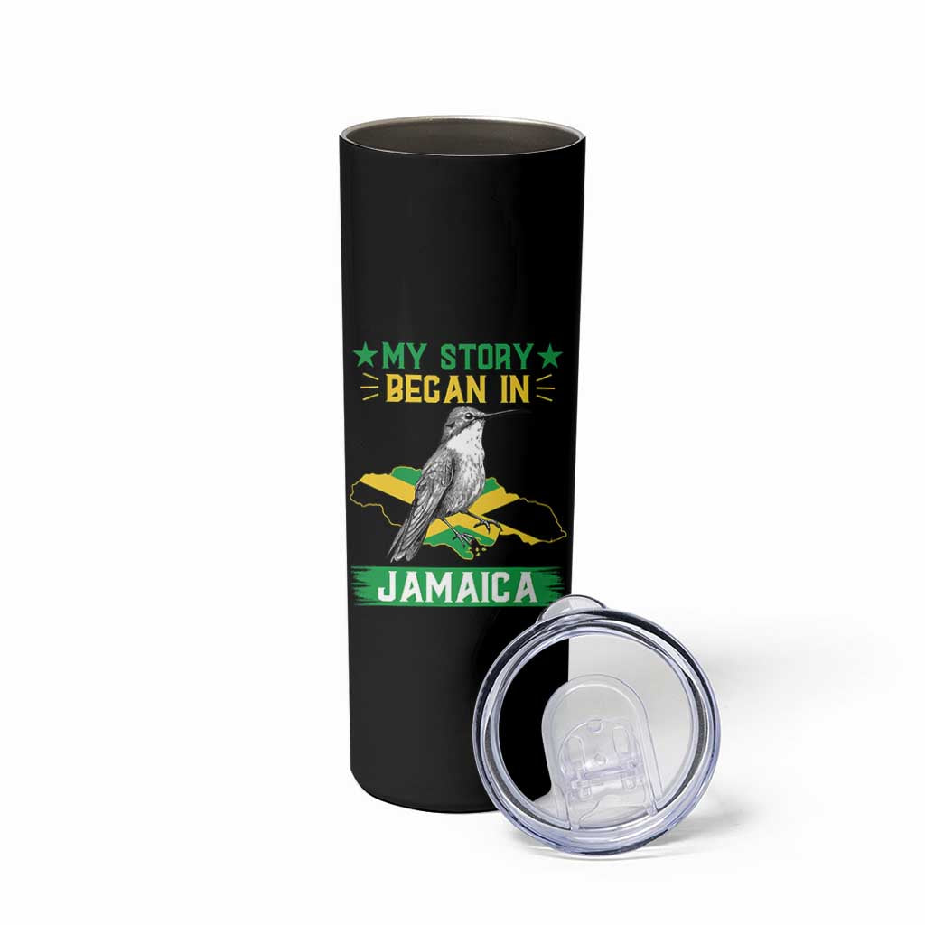 My Story Began In Jamaica Skinny Tumbler Hummingbird Jamaican Flag - Wonder Print Shop
