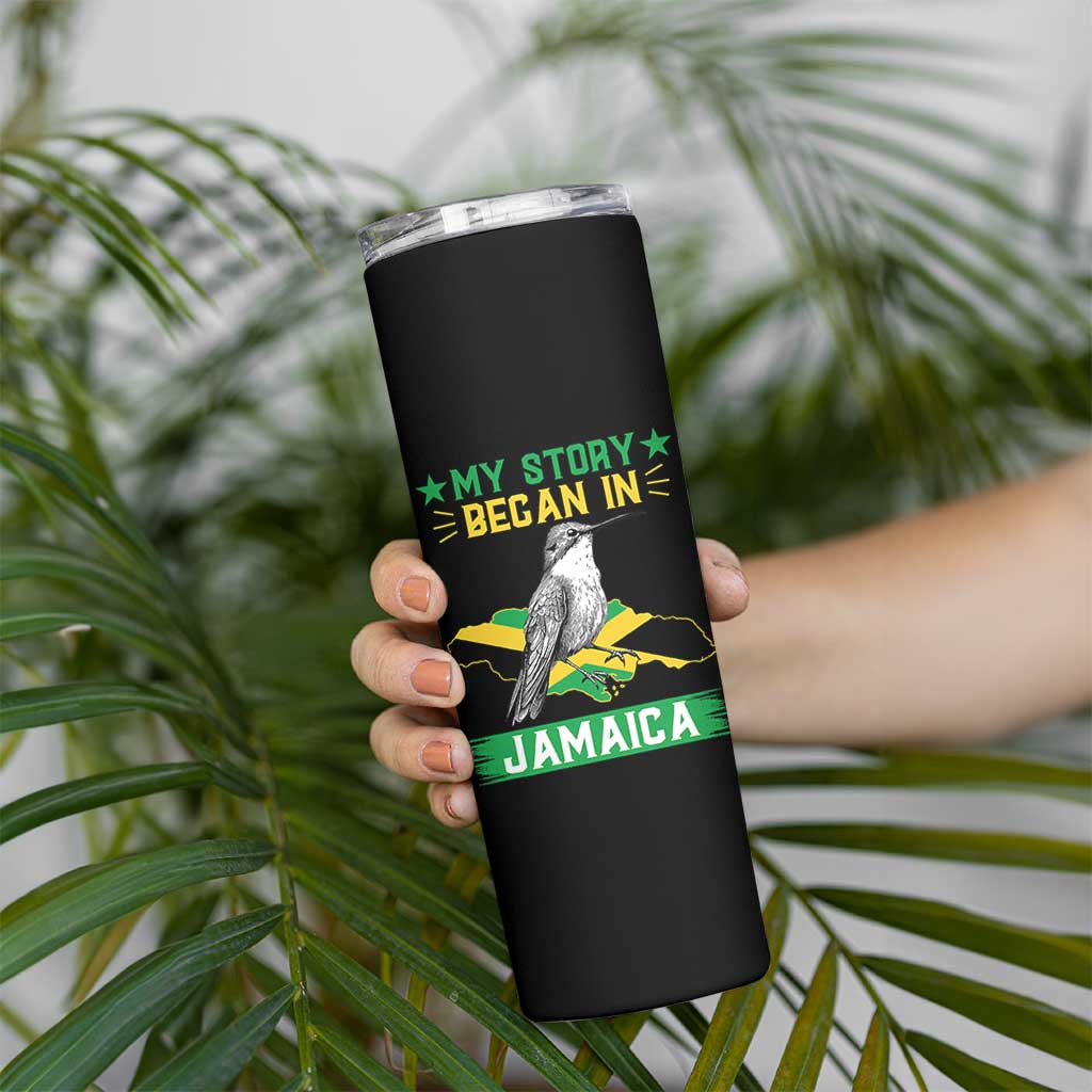 My Story Began In Jamaica Skinny Tumbler Hummingbird Jamaican Flag - Wonder Print Shop