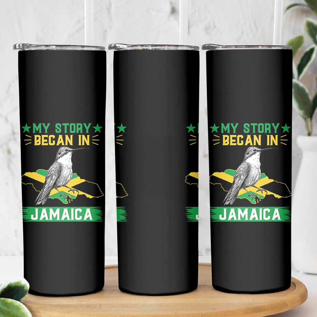 My Story Began In Jamaica Skinny Tumbler Hummingbird Jamaican Flag - Wonder Print Shop