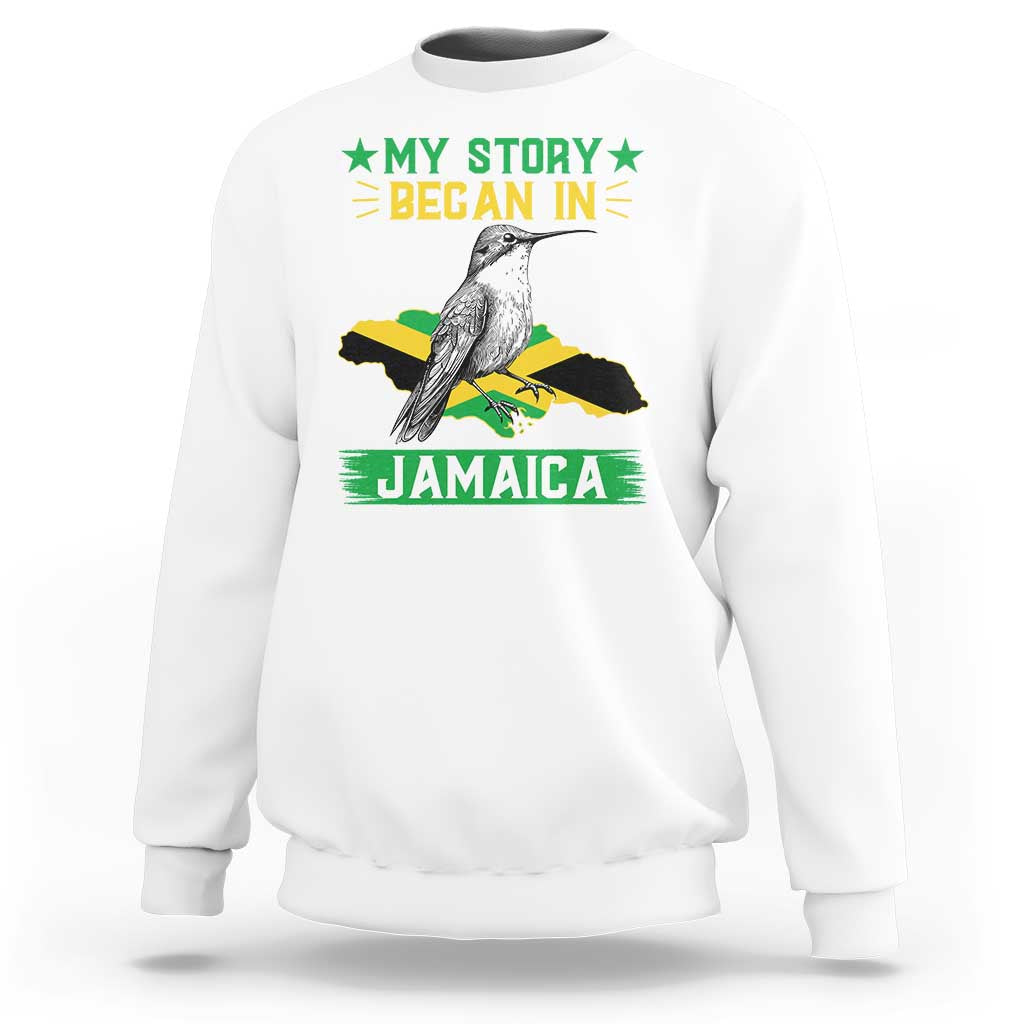 My Story Began In Jamaica Sweatshirt Hummingbird Jamaican Flag - Wonder Print Shop