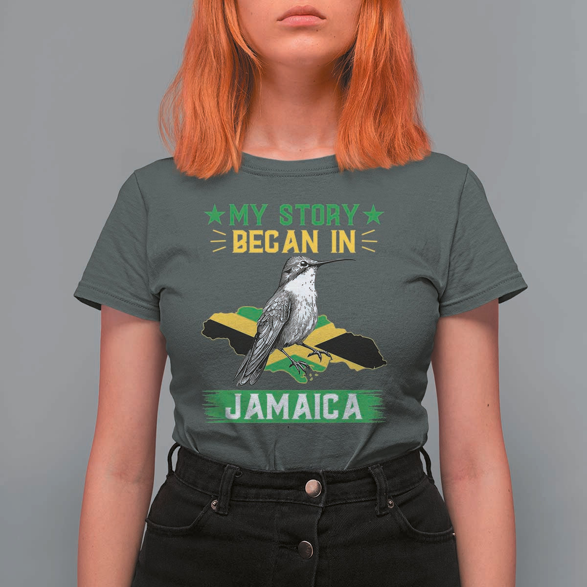 My Story Began In Jamaica T Shirt For Women Hummingbird Jamaican Flag - Wonder Print Shop