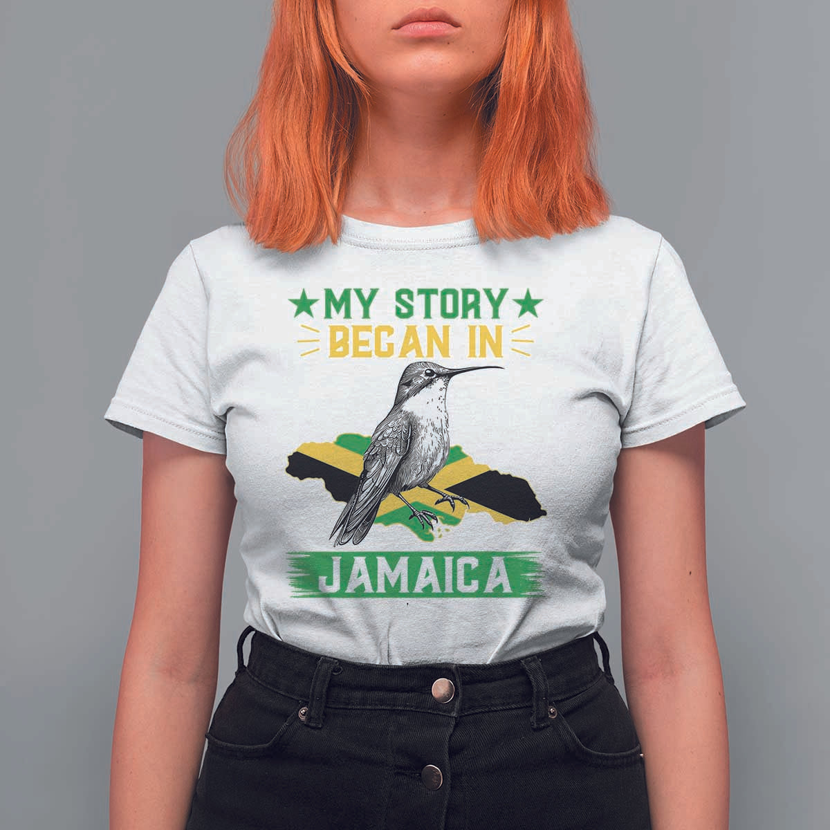 My Story Began In Jamaica T Shirt For Women Hummingbird Jamaican Flag - Wonder Print Shop