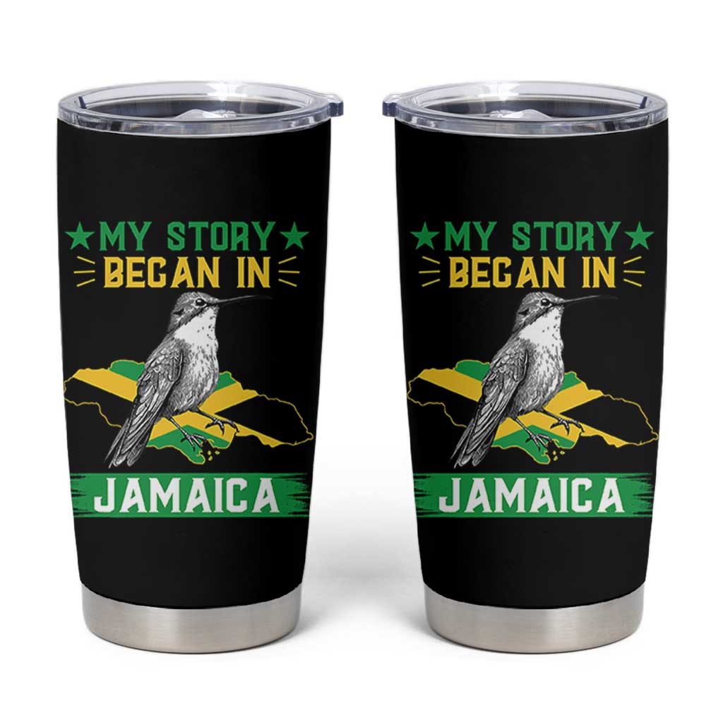 My Story Began In Jamaica Tumbler Cup Hummingbird Jamaican Flag - Wonder Print Shop