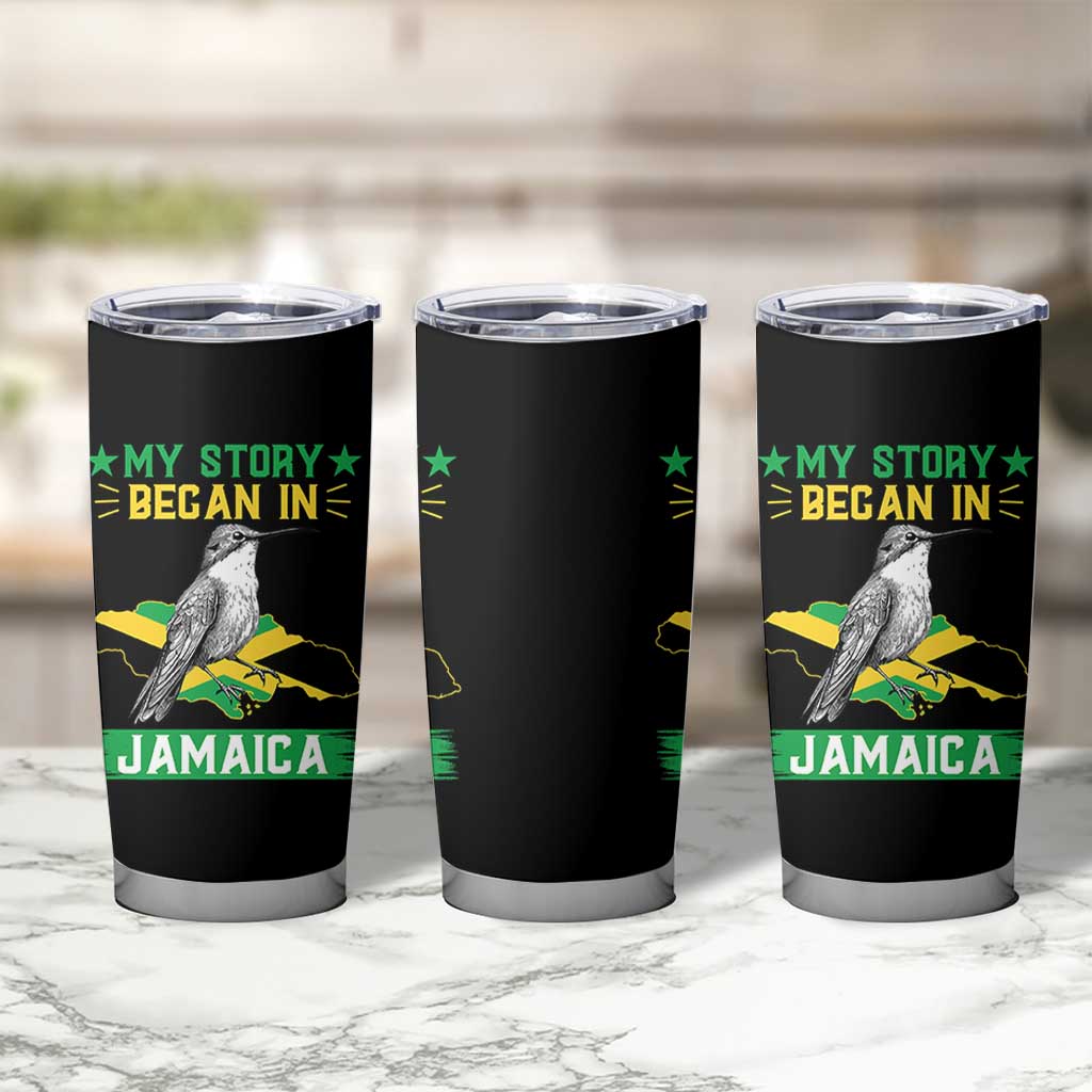 My Story Began In Jamaica Tumbler Cup Hummingbird Jamaican Flag - Wonder Print Shop