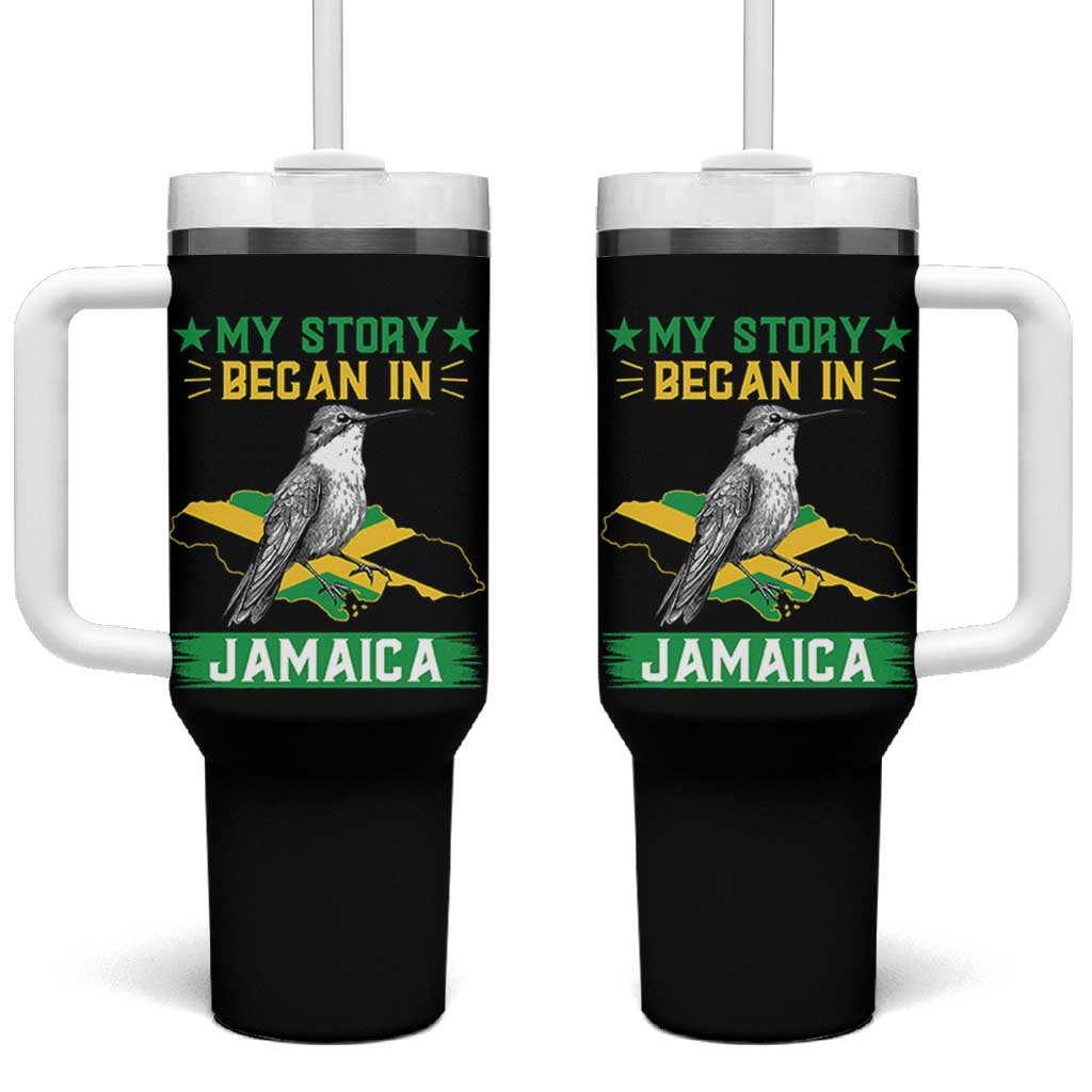 My Story Began In Jamaica Tumbler With Handle Hummingbird Jamaican Flag - Wonder Print Shop