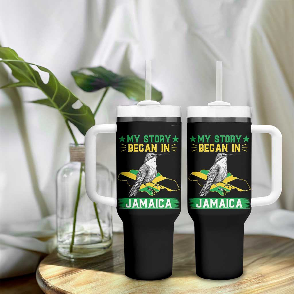 My Story Began In Jamaica Tumbler With Handle Hummingbird Jamaican Flag - Wonder Print Shop