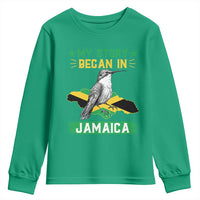 My Story Began In Jamaica Youth Sweatshirt Hummingbird Jamaican Flag - Wonder Print Shop