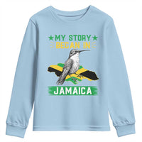 My Story Began In Jamaica Youth Sweatshirt Hummingbird Jamaican Flag - Wonder Print Shop
