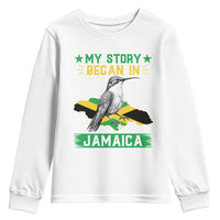 My Story Began In Jamaica Youth Sweatshirt Hummingbird Jamaican Flag - Wonder Print Shop