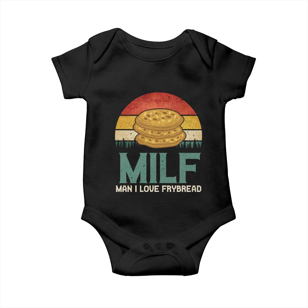 Funny MILF Man I Love Frybread Baby Onesie Vintage Retro Sunset Native American Food - Wonder Print Shop