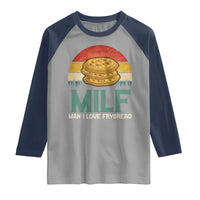 Funny MILF Man I Love Frybread Raglan Shirt Vintage Retro Sunset Native American Food - Wonder Print Shop