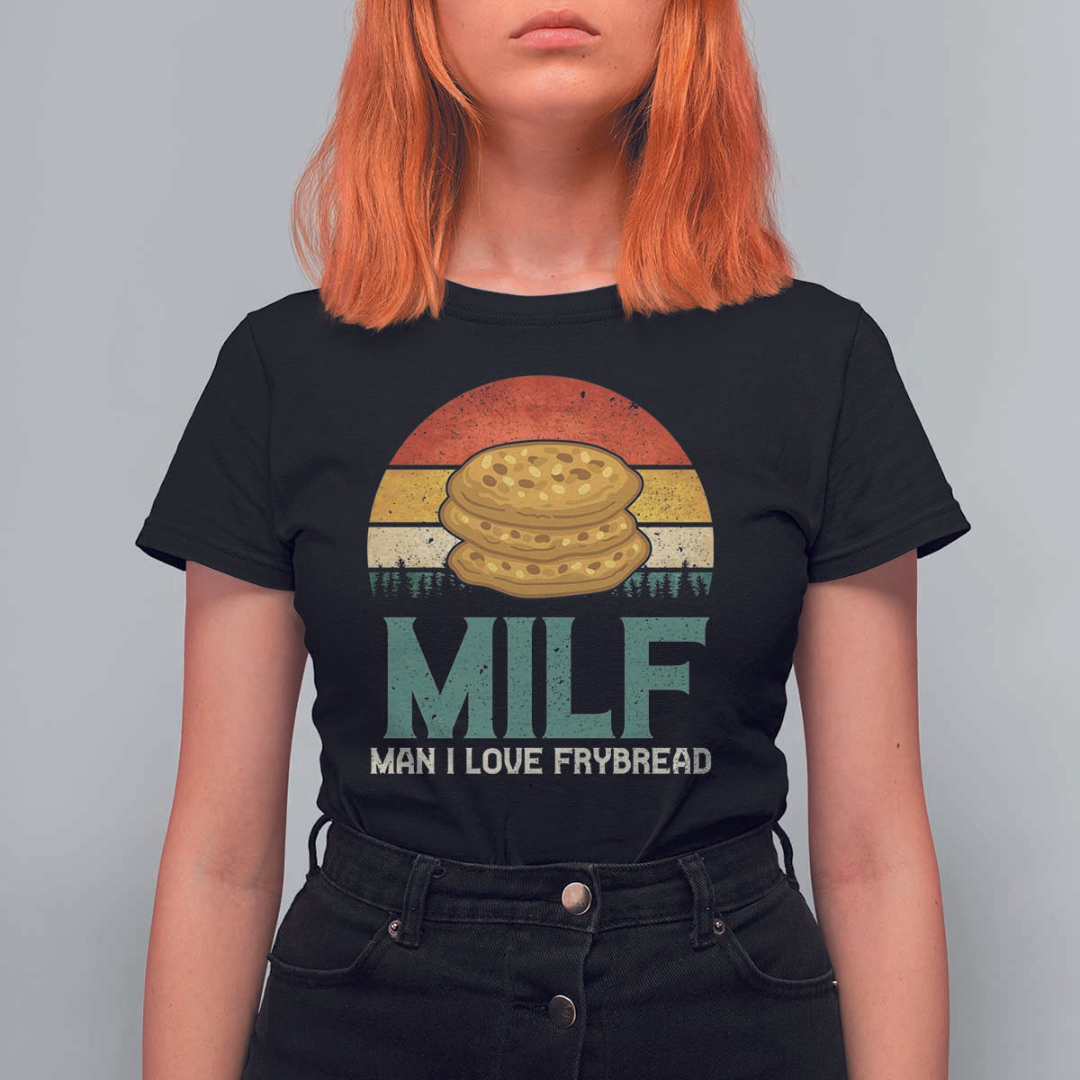 Funny MILF Man I Love Frybread T Shirt For Women Vintage Retro Sunset Native American Food - Wonder Print Shop