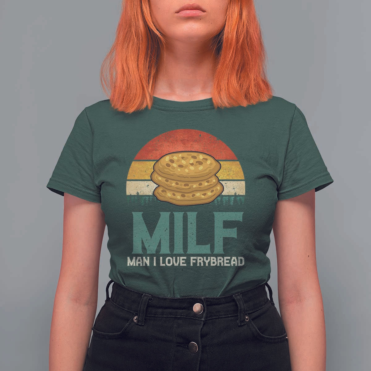 Funny MILF Man I Love Frybread T Shirt For Women Vintage Retro Sunset Native American Food - Wonder Print Shop