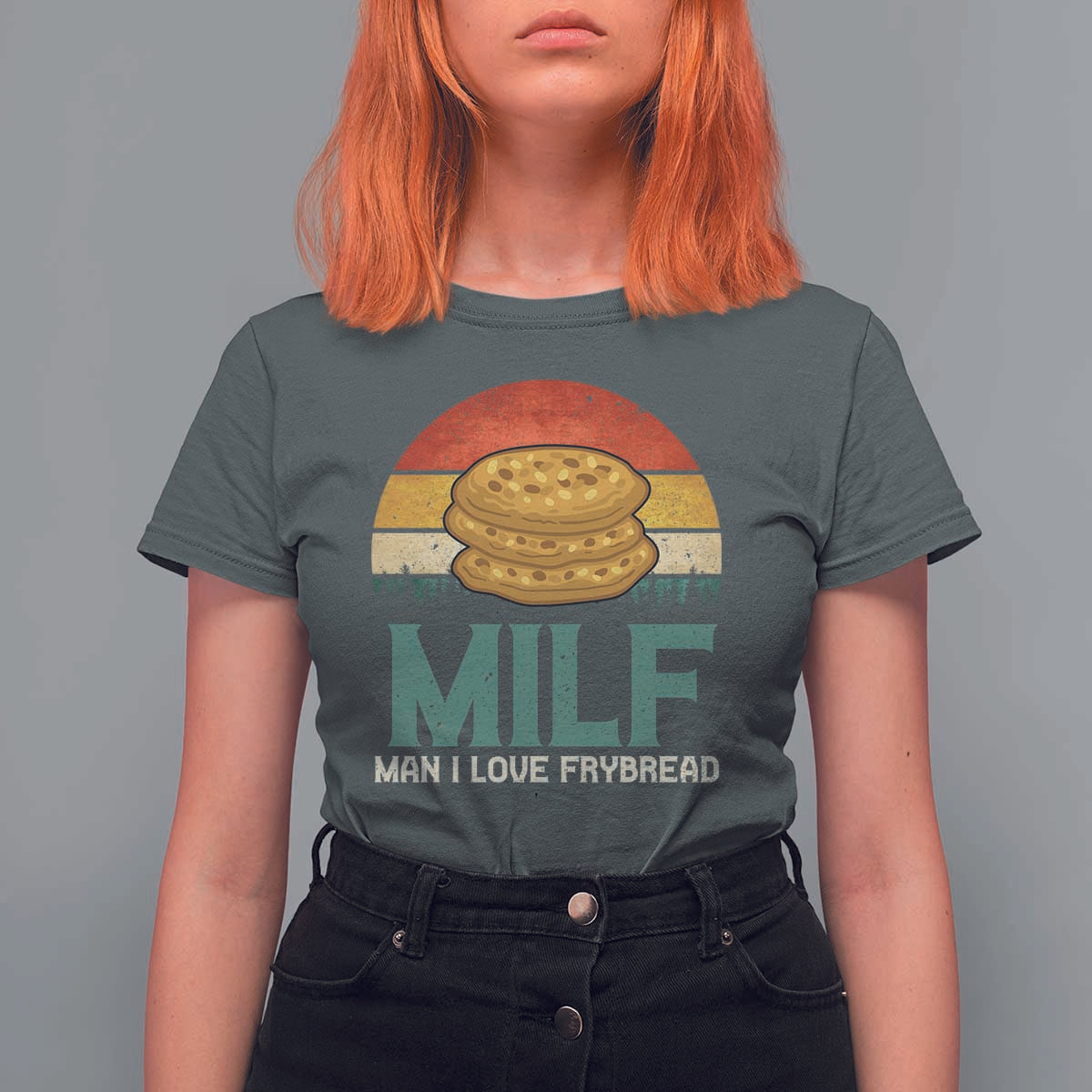 Funny MILF Man I Love Frybread T Shirt For Women Vintage Retro Sunset Native American Food - Wonder Print Shop