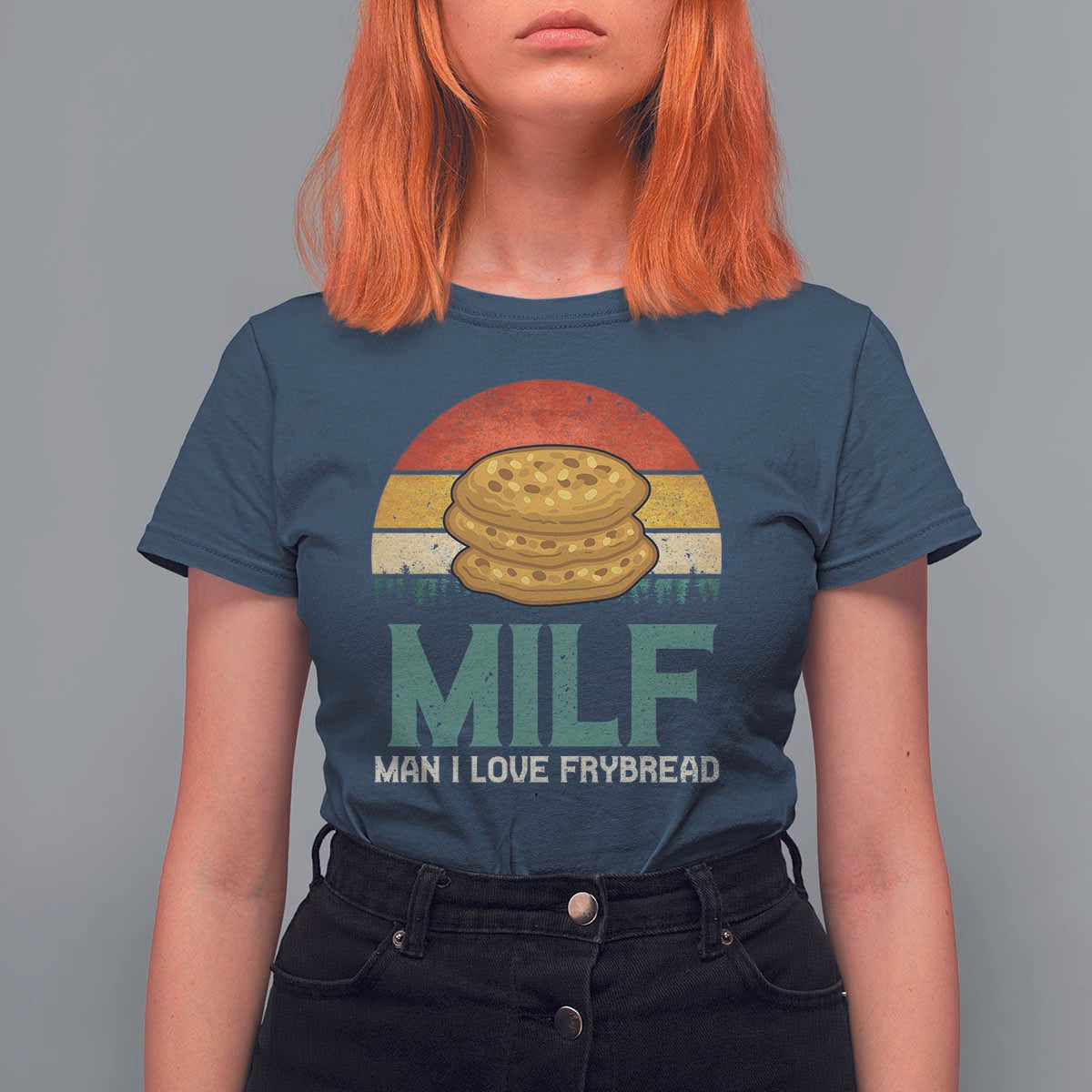 Funny MILF Man I Love Frybread T Shirt For Women Vintage Retro Sunset Native American Food - Wonder Print Shop