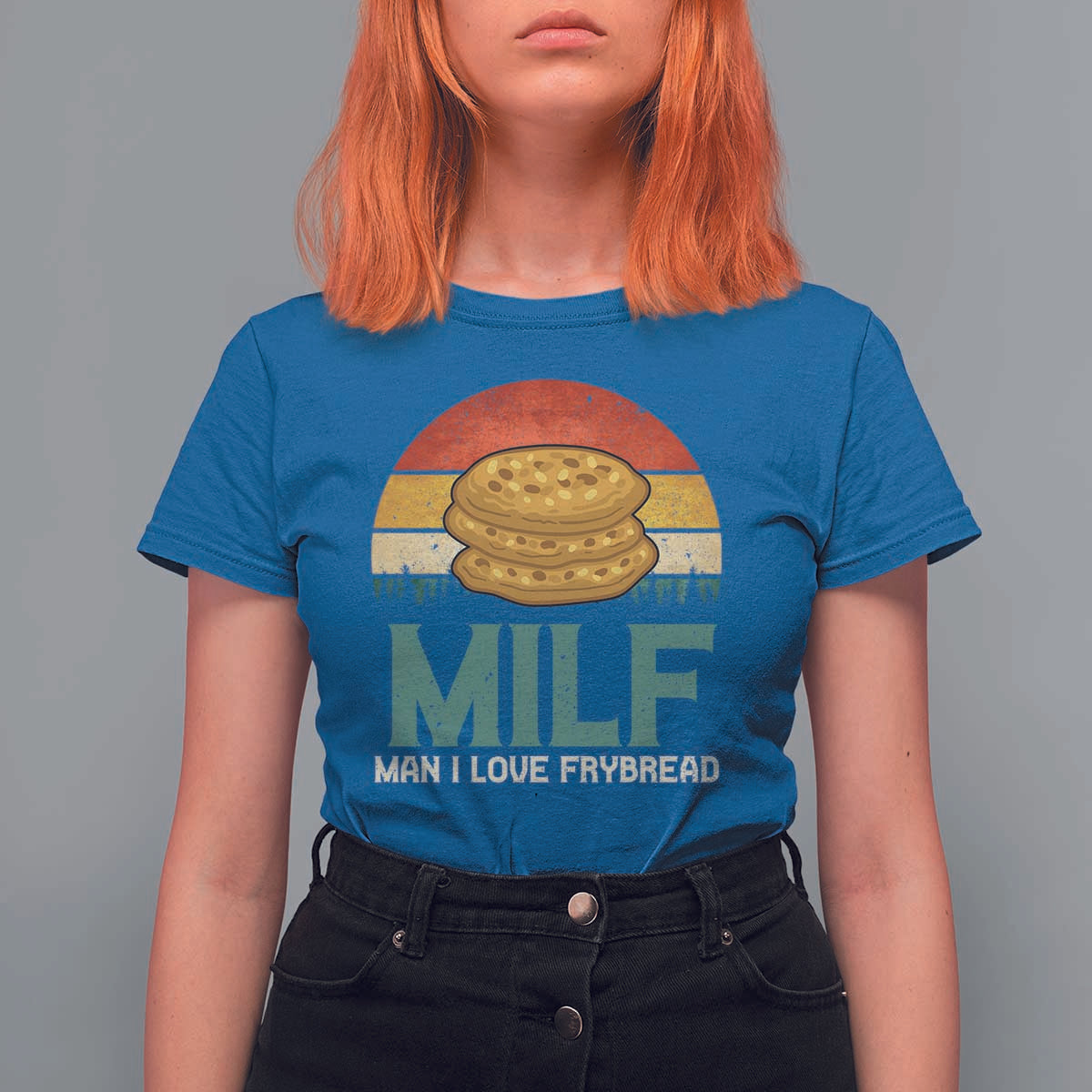 Funny MILF Man I Love Frybread T Shirt For Women Vintage Retro Sunset Native American Food - Wonder Print Shop
