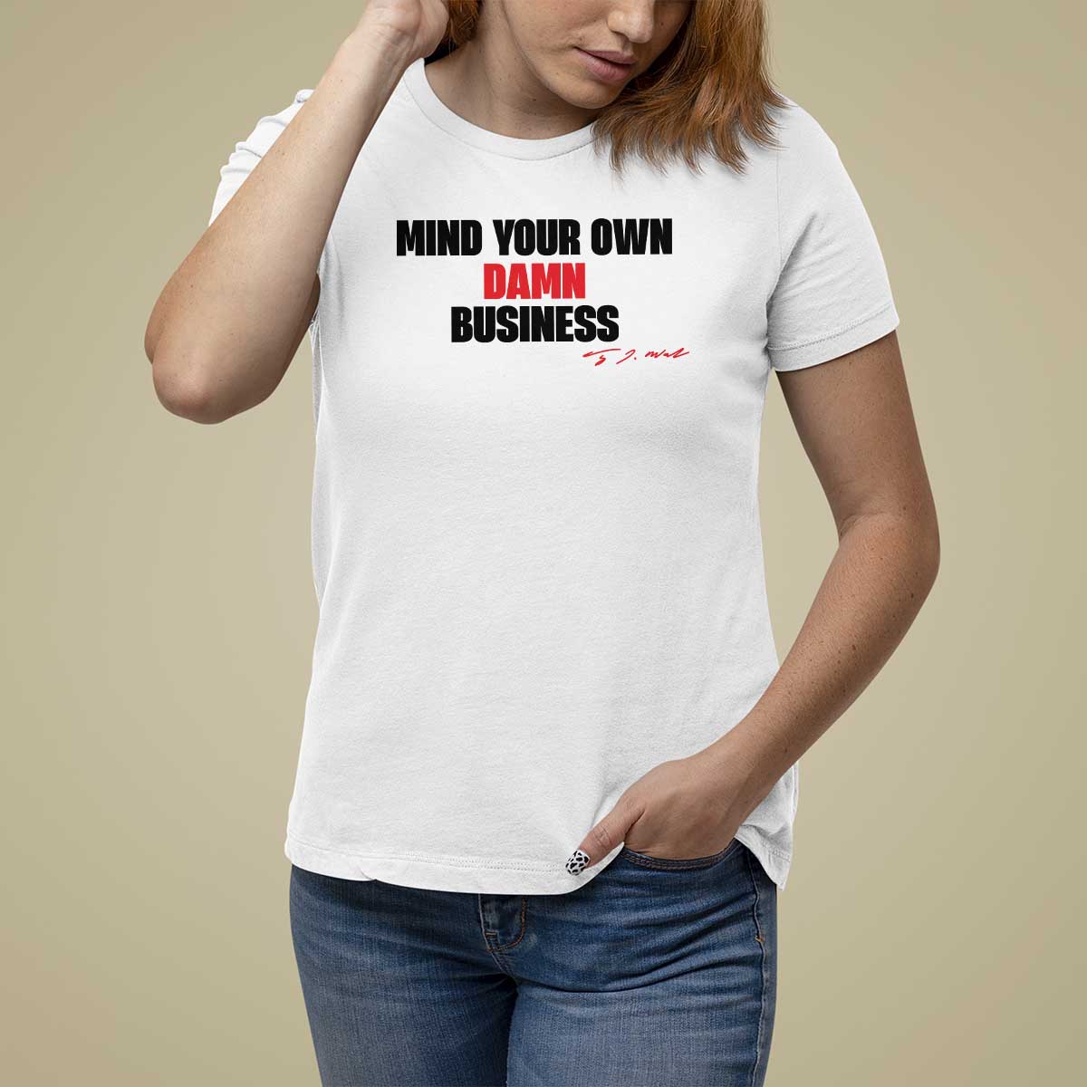 Funny Walz T Shirt For Women Mind Your Own Damn Business Signature - Wonder Print Shop