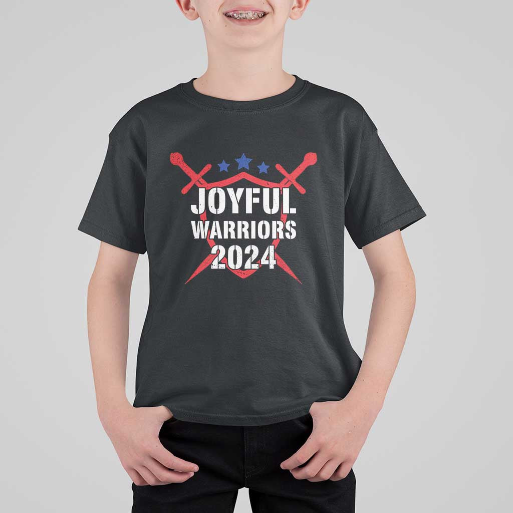 Harris Walz 2024 T Shirt For Kid Joyful Warriors Vintage Sword Shield - Wonder Print Shop