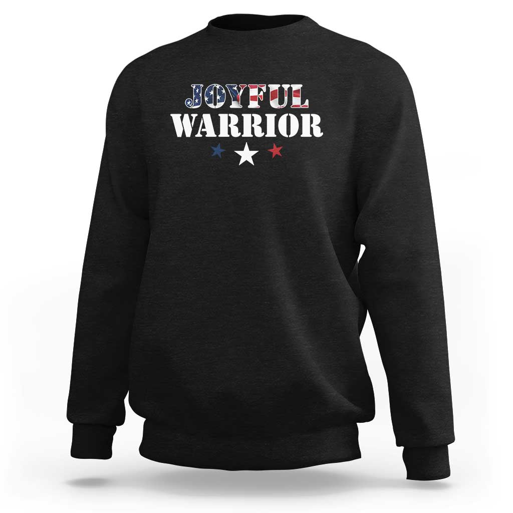 Harris Walz 2024 Sweatshirt Joyful Warrior American Flag Political Stars - Wonder Print Shop
