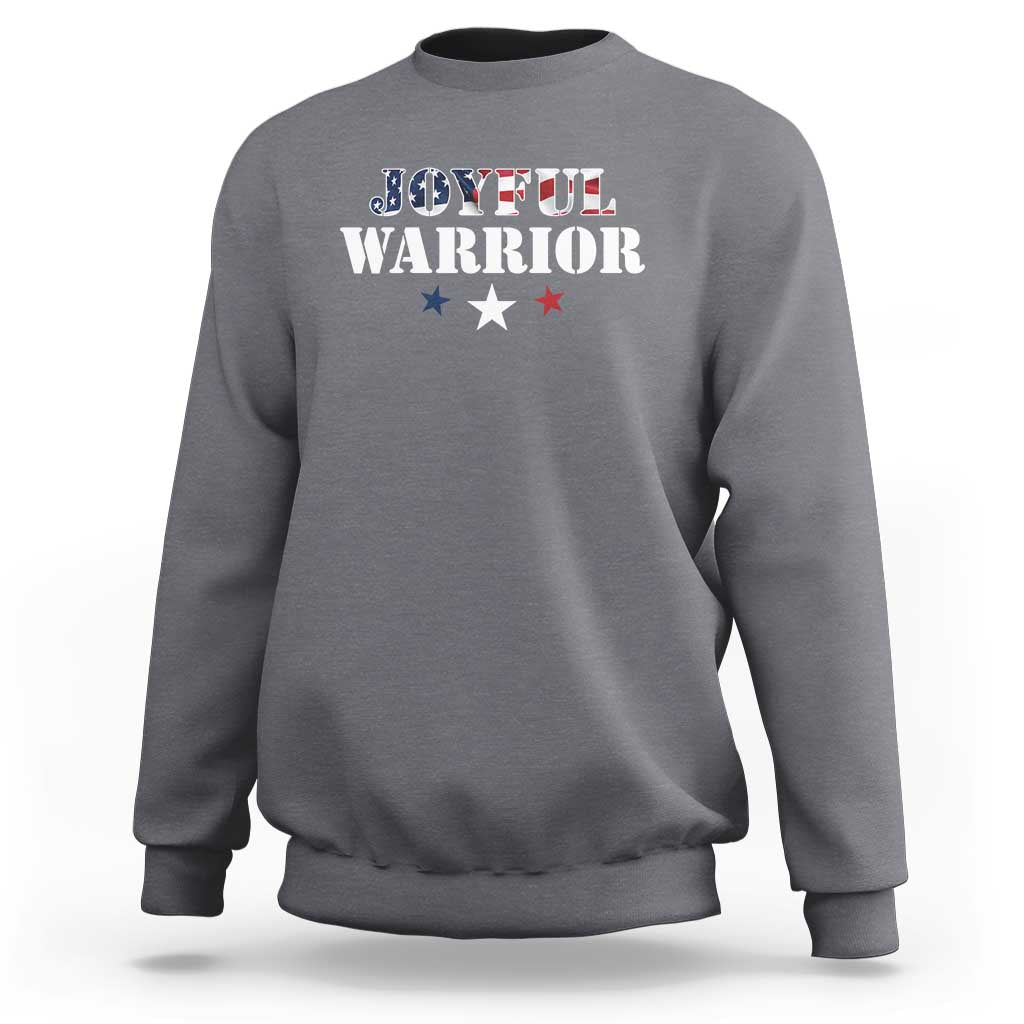 Harris Walz 2024 Sweatshirt Joyful Warrior American Flag Political Stars - Wonder Print Shop