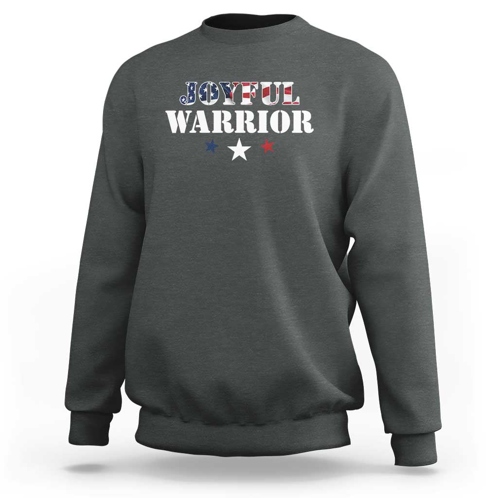 Harris Walz 2024 Sweatshirt Joyful Warrior American Flag Political Stars - Wonder Print Shop