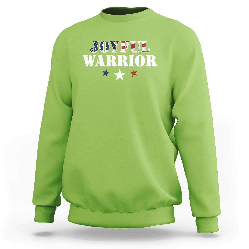 Harris Walz 2024 Sweatshirt Joyful Warrior American Flag Political Stars - Wonder Print Shop