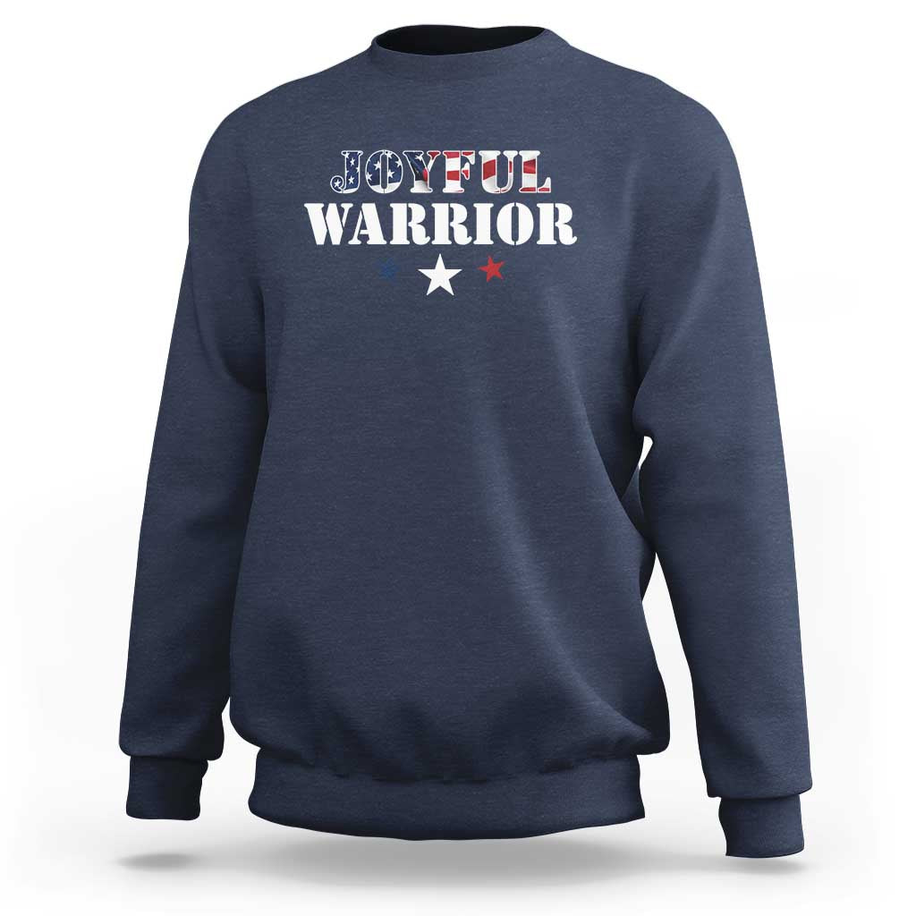 Harris Walz 2024 Sweatshirt Joyful Warrior American Flag Political Stars - Wonder Print Shop