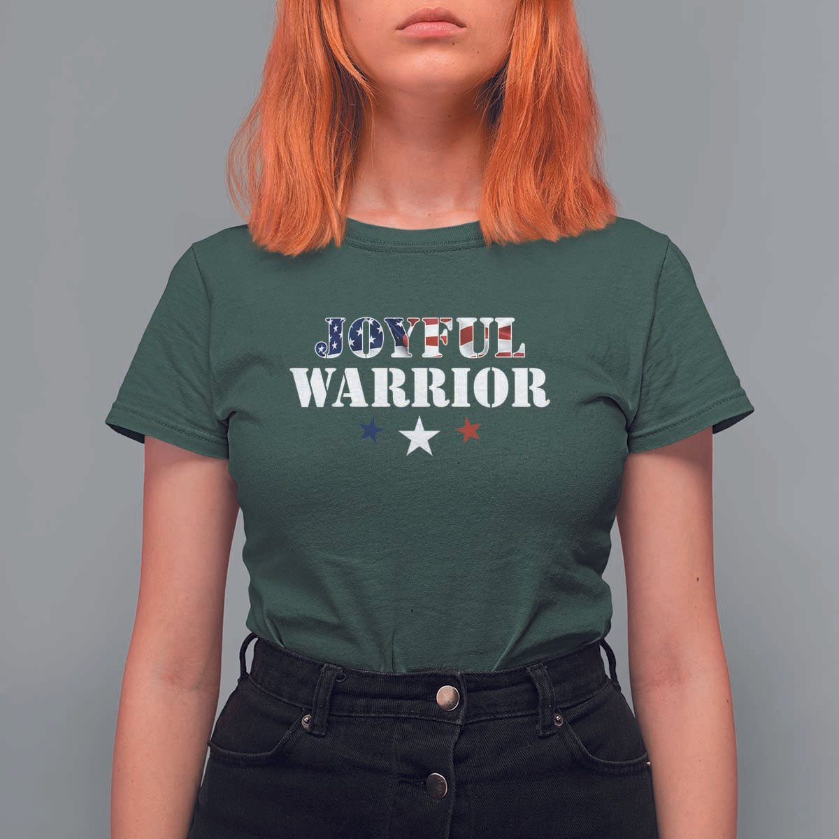 Harris Walz 2024 T Shirt For Women Joyful Warrior American Flag Political Stars - Wonder Print Shop