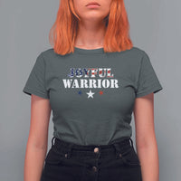 Harris Walz 2024 T Shirt For Women Joyful Warrior American Flag Political Stars - Wonder Print Shop