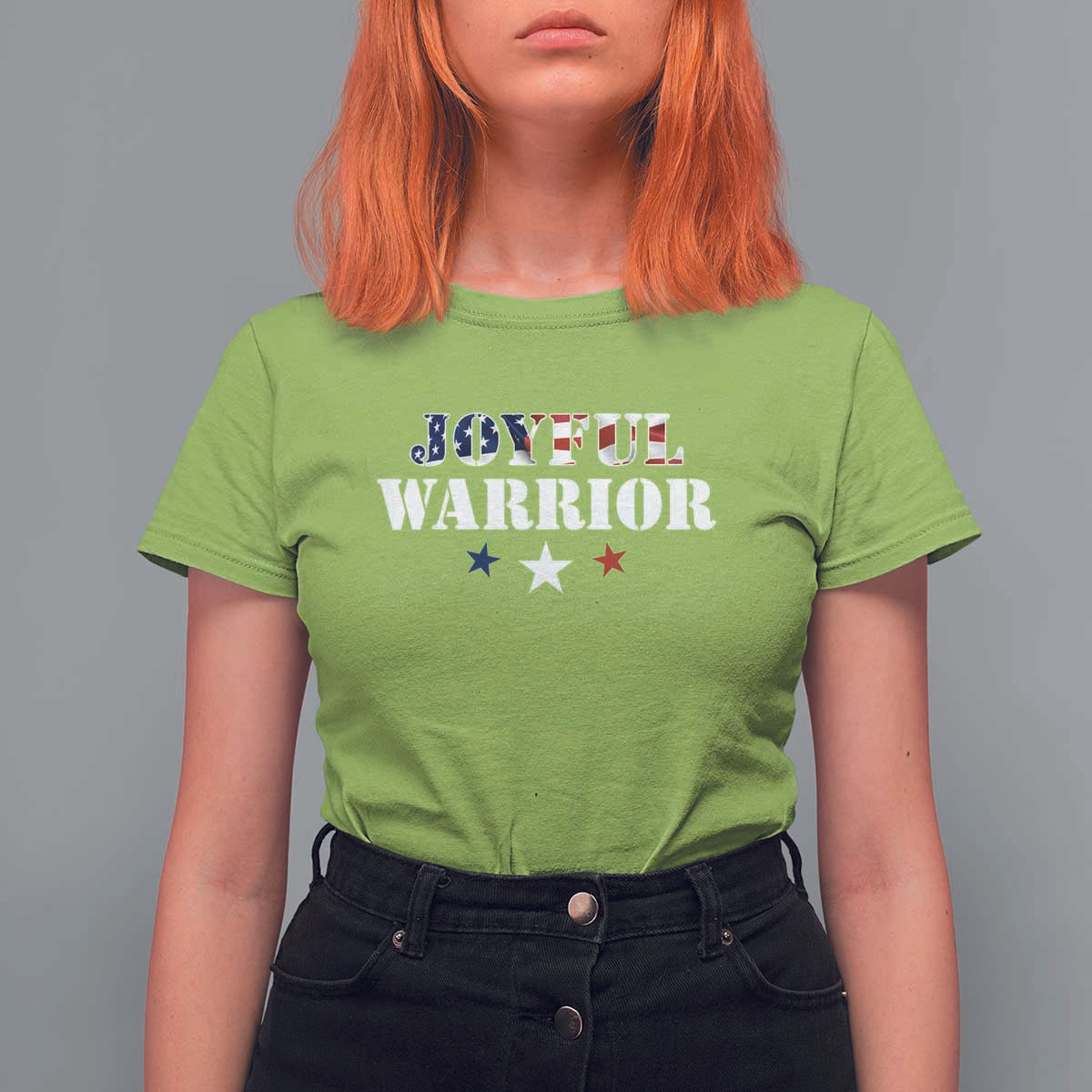 Harris Walz 2024 T Shirt For Women Joyful Warrior American Flag Political Stars - Wonder Print Shop