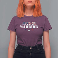 Harris Walz 2024 T Shirt For Women Joyful Warrior American Flag Political Stars - Wonder Print Shop