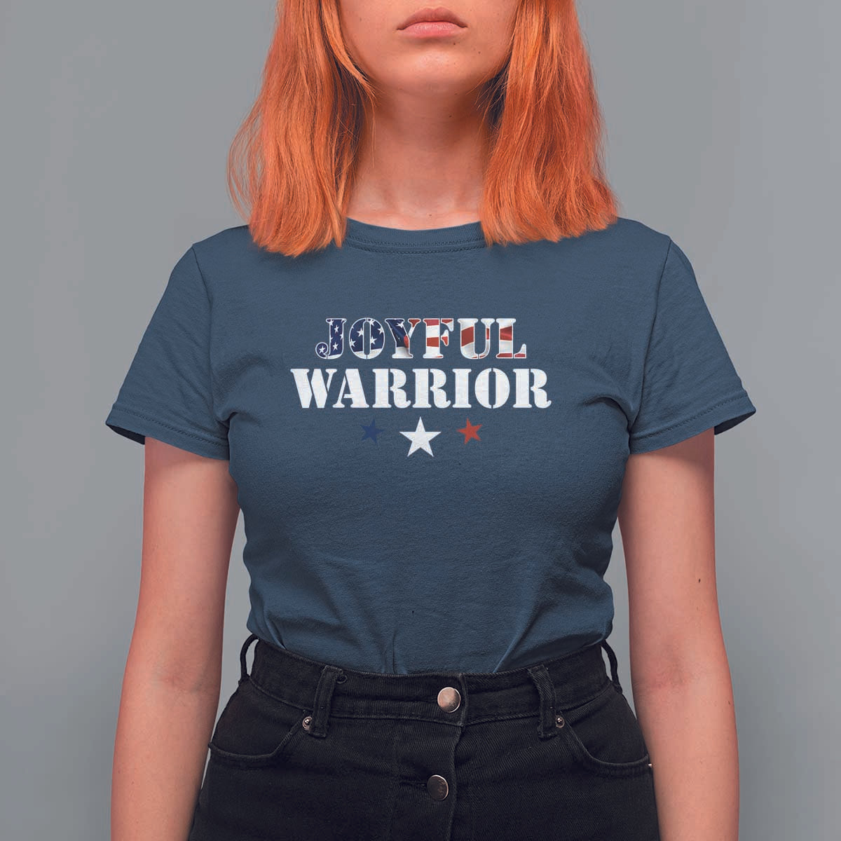 Harris Walz 2024 T Shirt For Women Joyful Warrior American Flag Political Stars - Wonder Print Shop