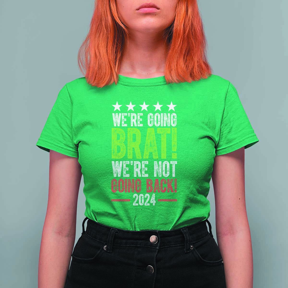 Harris Walz Supporter T Shirt For Women We're Going Brat Not Going Back Star Election 2024 - Wonder Print Shop