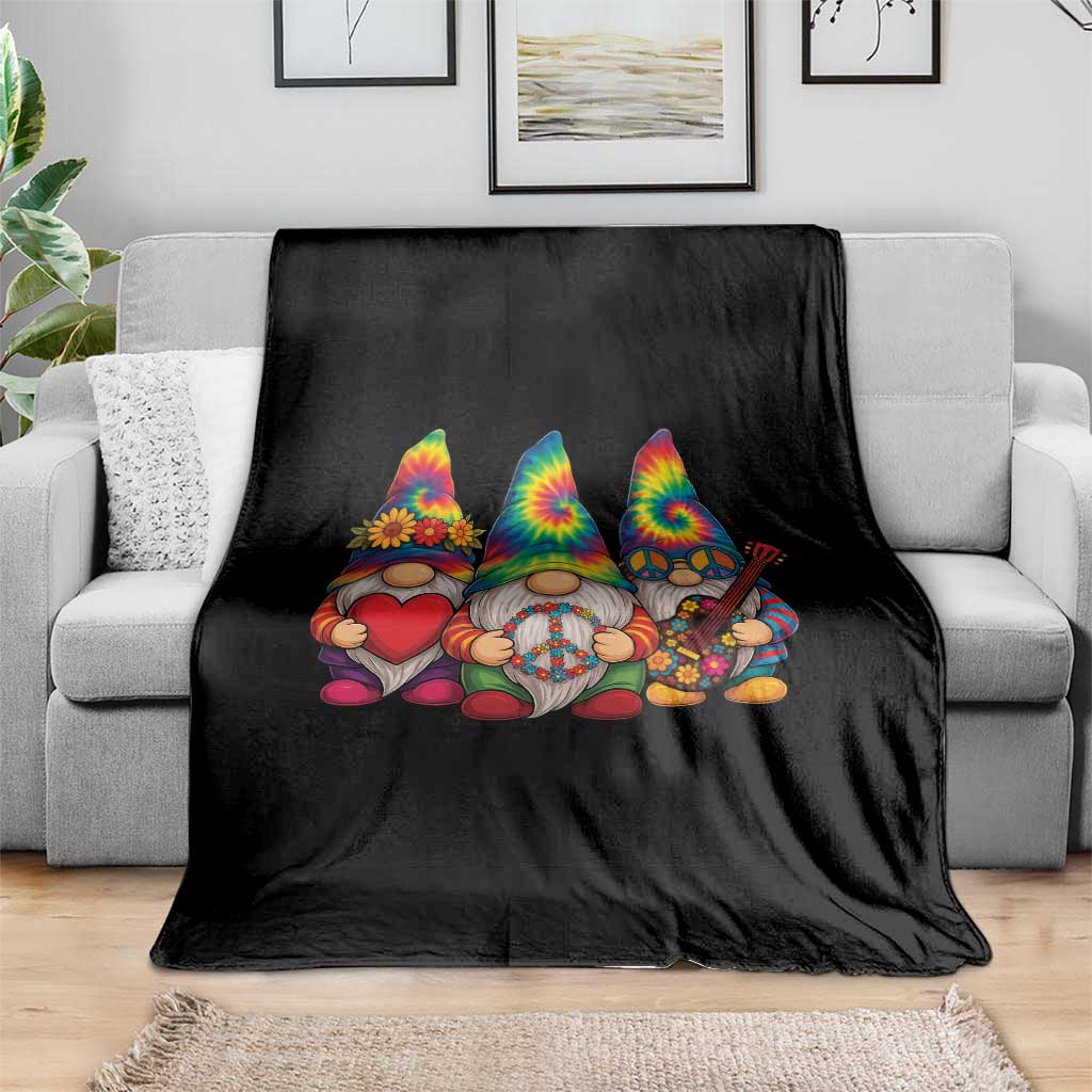 Three Hippie Gnomes Peace Retro Tie Dye Flower Throw Blanket - Wonder Print Shop