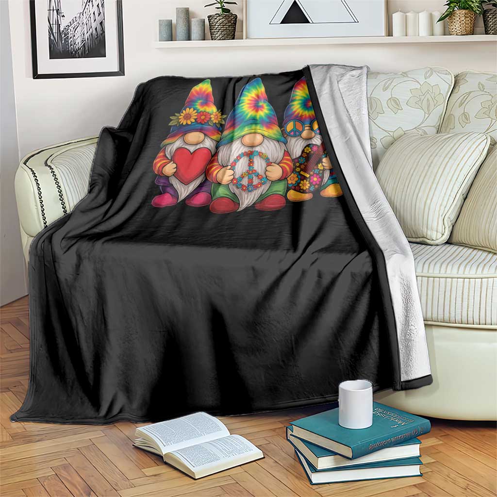 Three Hippie Gnomes Peace Retro Tie Dye Flower Throw Blanket - Wonder Print Shop