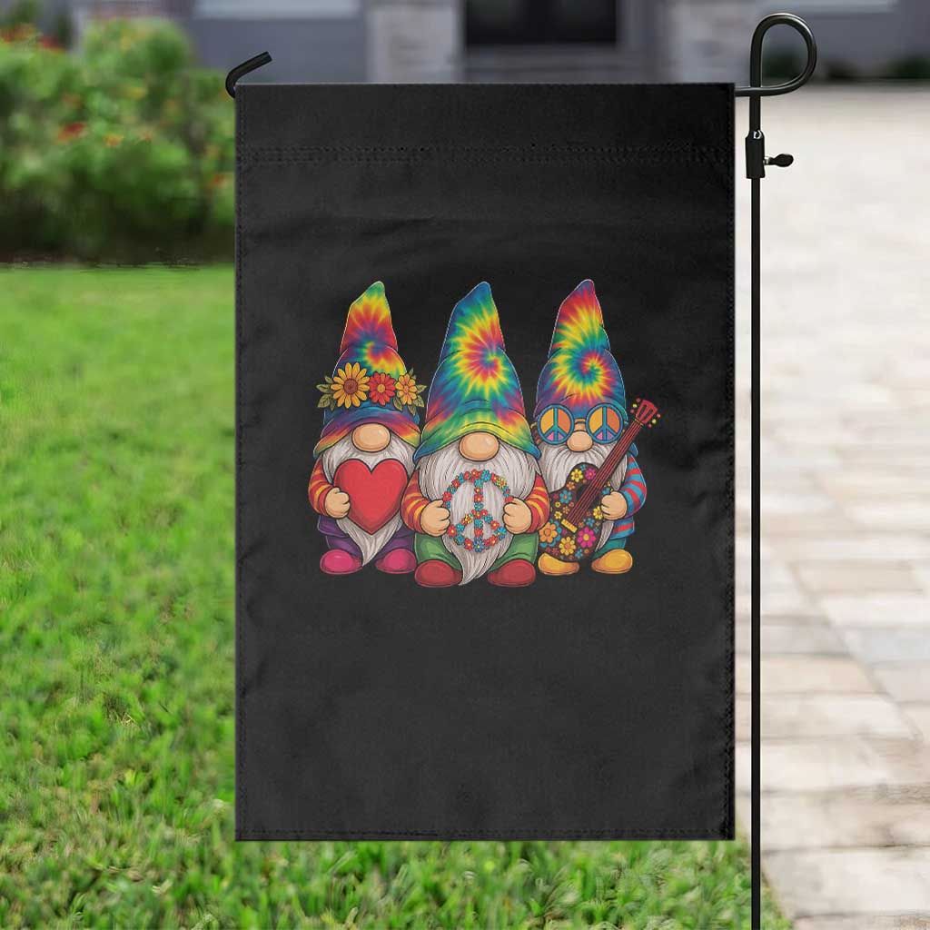 Three Hippie Gnomes Peace Retro Tie Dye Flower Garden Flag - Wonder Print Shop