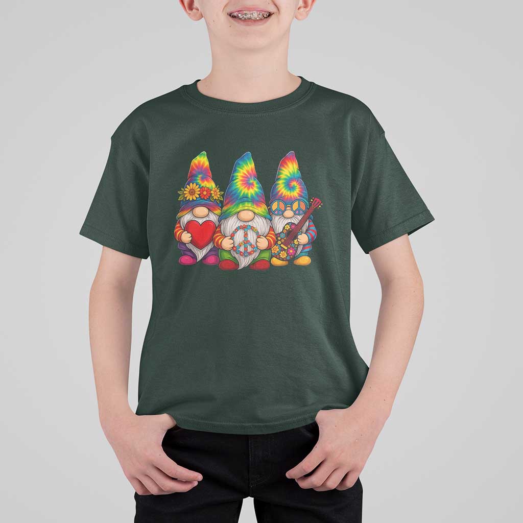 Three Hippie Gnomes Peace Retro Tie Dye Flower T Shirt For Kid - Wonder Print Shop