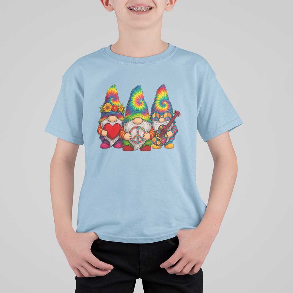 Three Hippie Gnomes Peace Retro Tie Dye Flower T Shirt For Kid - Wonder Print Shop