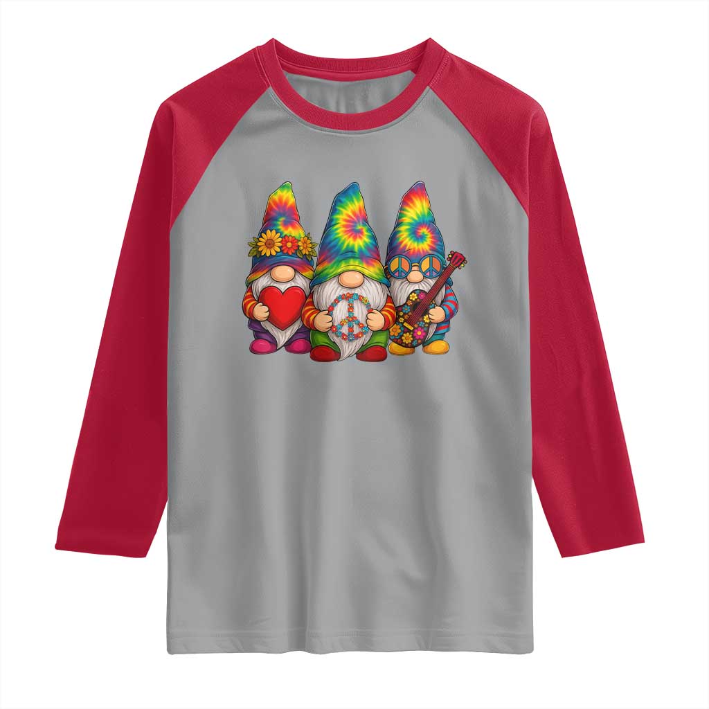 Three Hippie Gnomes Peace Retro Tie Dye Flower Raglan Shirt - Wonder Print Shop