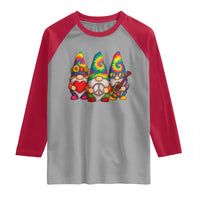 Three Hippie Gnomes Peace Retro Tie Dye Flower Raglan Shirt - Wonder Print Shop
