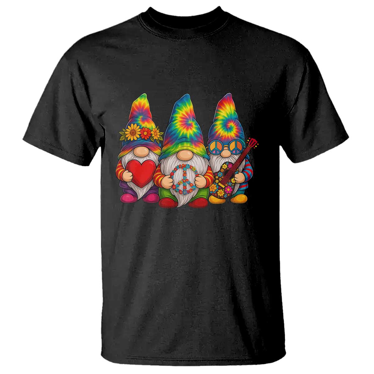 Three Hippie Gnomes Peace Retro Tie Dye Flower T Shirt - Wonder Print Shop