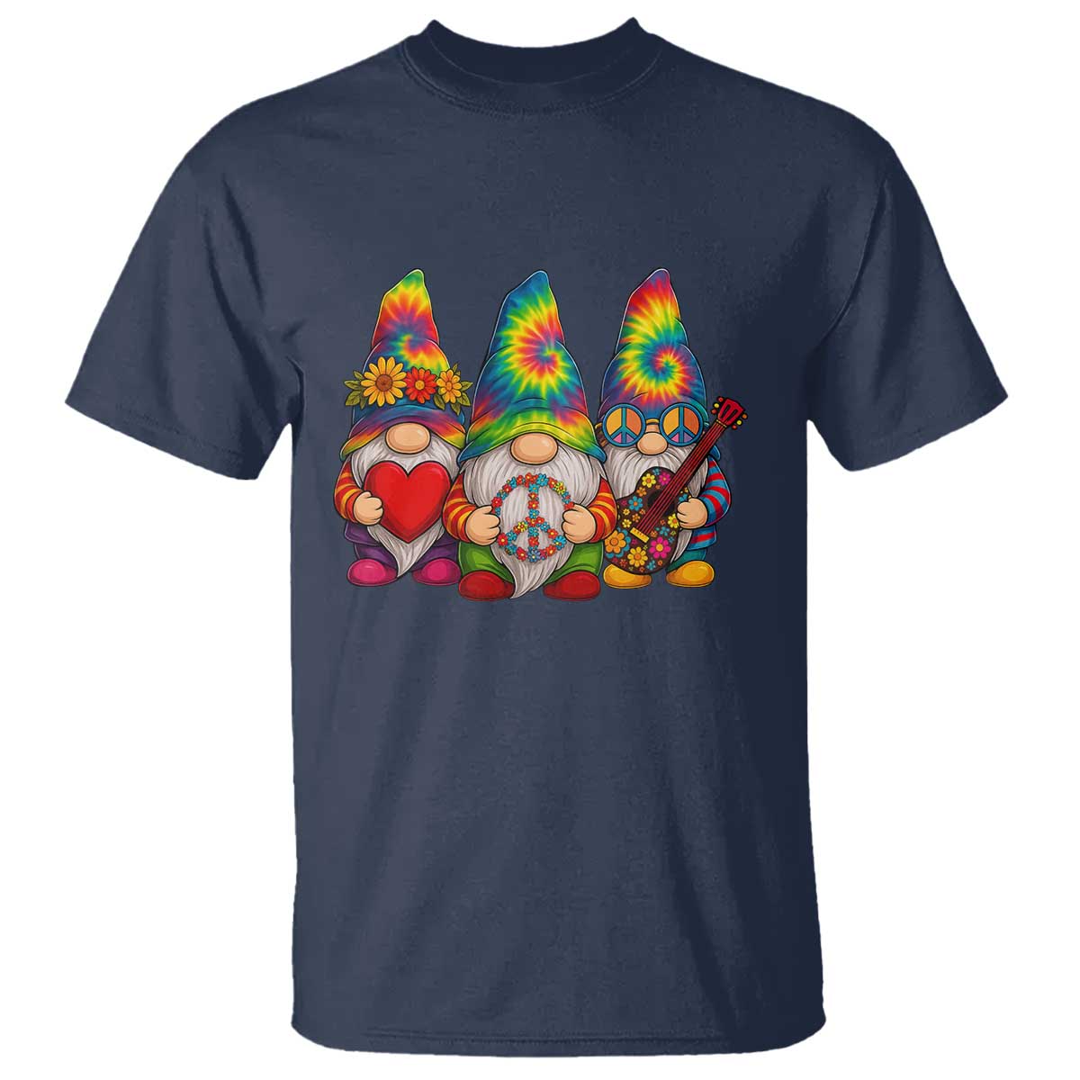 Three Hippie Gnomes Peace Retro Tie Dye Flower T Shirt - Wonder Print Shop