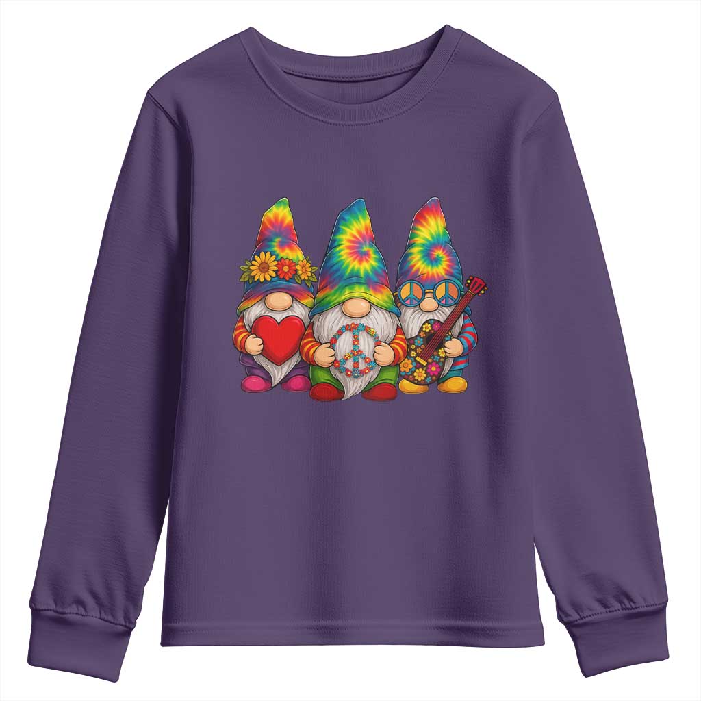 Three Hippie Gnomes Peace Retro Tie Dye Flower Youth Sweatshirt - Wonder Print Shop