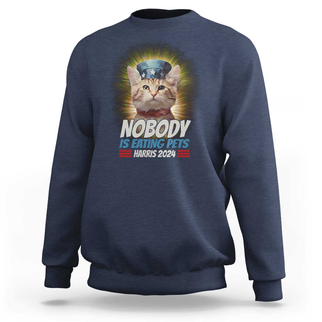 Harris 2024 Sweatshirt Nobody Is Eating Pets American Flag Cat Hat - Wonder Print Shop