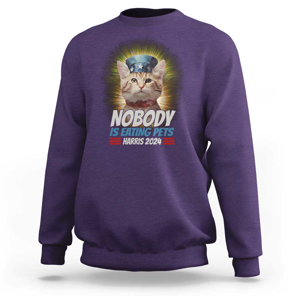 Harris 2024 Sweatshirt Nobody Is Eating Pets American Flag Cat Hat - Wonder Print Shop