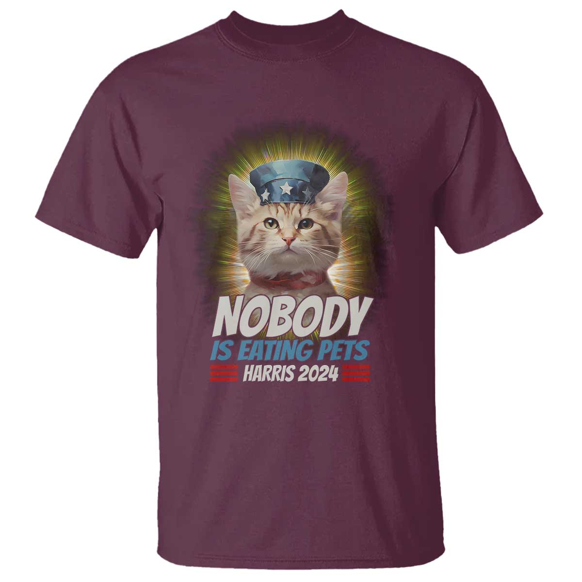 Harris 2024 T Shirt Nobody Is Eating Pets American Flag Cat Hat - Wonder Print Shop